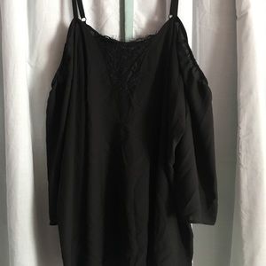 Black Lace Cold Shoulder Top
